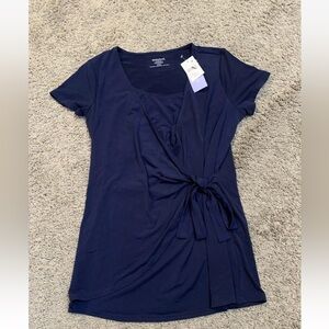 NWT Motherhood Maternity Nursing Navy Wrap Blouse Top Medium